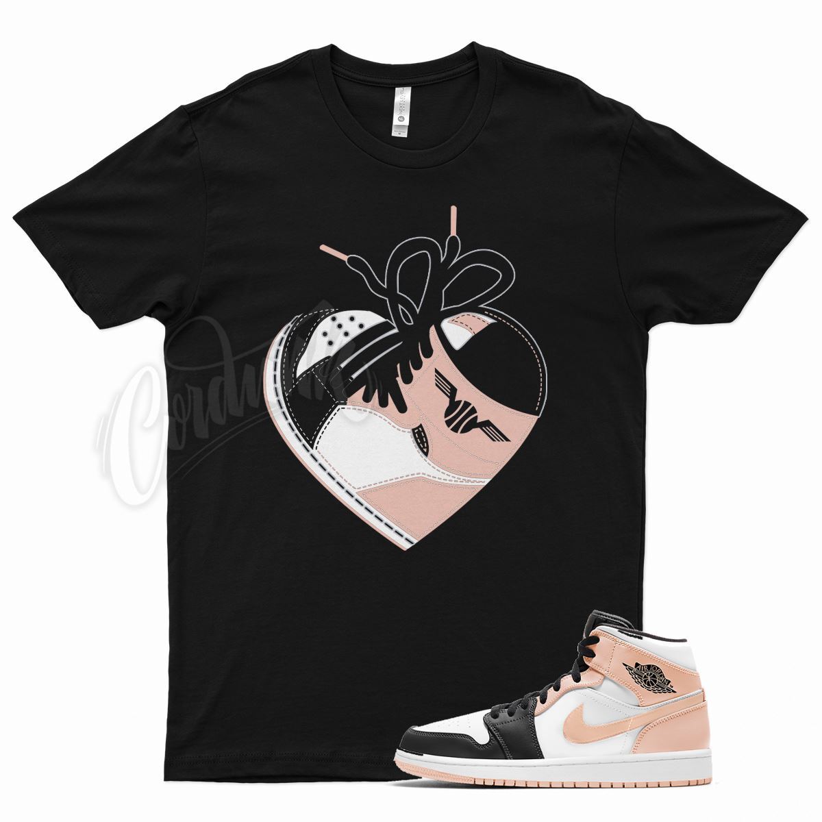 Black HEART T Shirt for Air J1 Crimson Tint Pink Arctic Orange