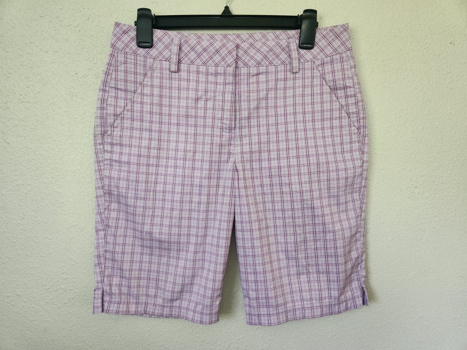 Puma Shorts Purple Check Pattern Bermuda Womens Size 4