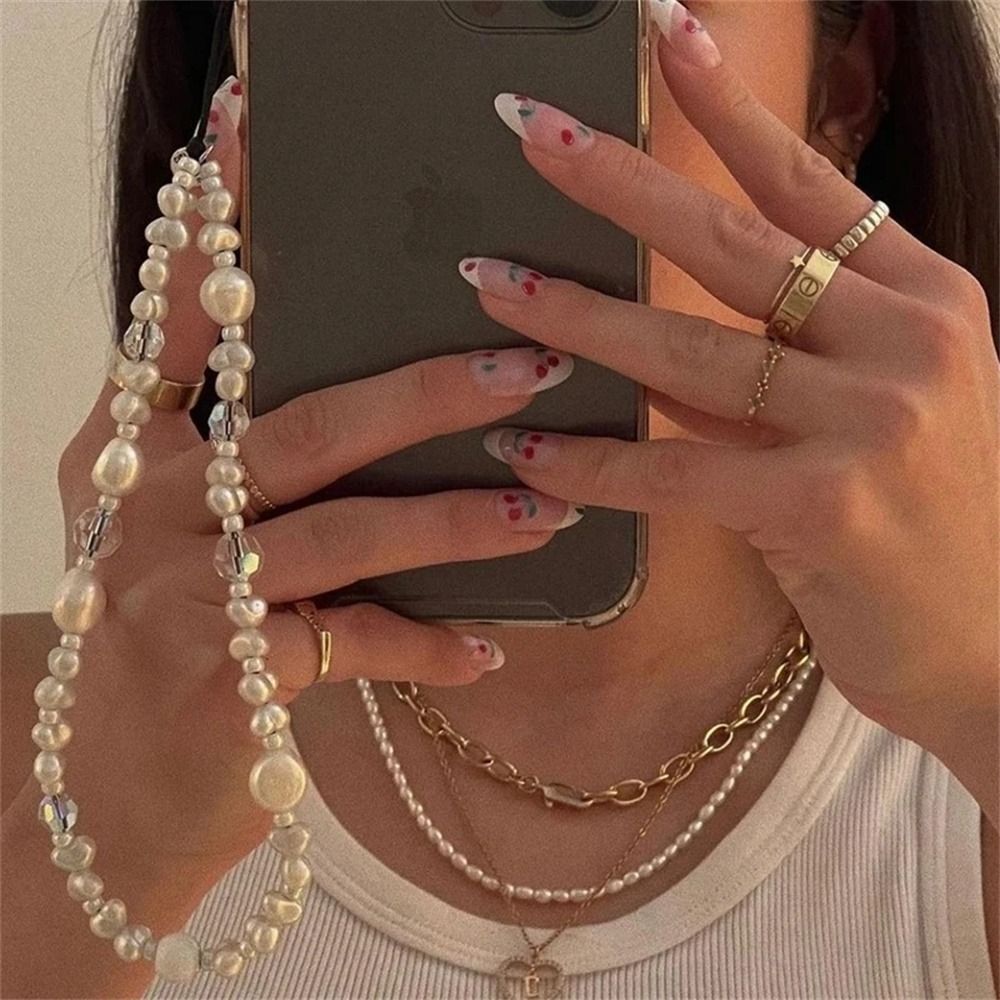 Pearl Phone Charm Baroque Irregular Simulated Pearl Crystal Mobile Phone  Chain