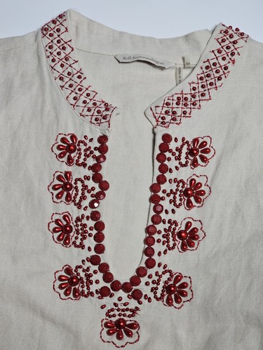 Soft Surroundings Women’s Top Size Plus 2X Beige Beaded V-neck Boho Sahara Tunic - Picture 4 of 11