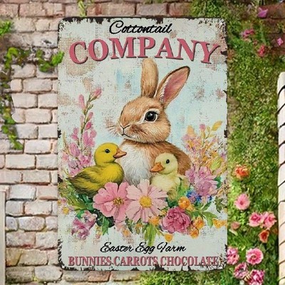 Easter Bunny Tin Metal Signs Home Décor Vintage Rabbit Eggs Painting Tin Garland