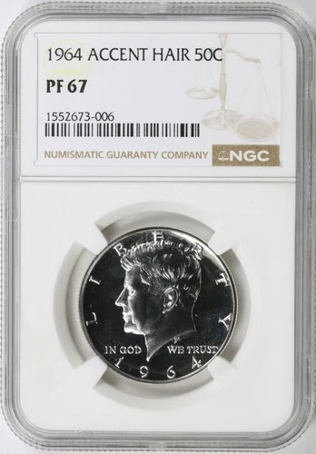 1964 50c Accented Hair Kennedy Silver Half Dollar NGC PF67