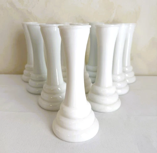 Vintage Bud Vase White Milk Glass Beehive 6" Wedding Party Decor Lot of 10
