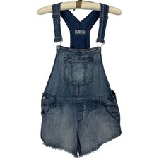 Rewash Women Denim Overalls Shorts Size L Blue Distressed Frayed Boho Western