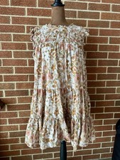 Floral Ruffle Smocked Sleeveless A-Line Dress, Size S