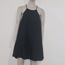 En Crème Black Mini Dress Small Boho Strappy Crochet Back High Neck Rayon