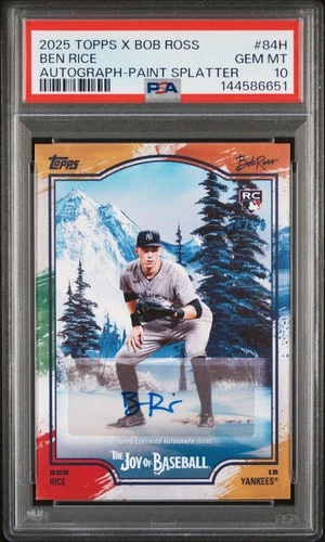 2025 TOPPS X BOB ROSS THE JOY OF BASEBALL BEN RICE ROOKIE RC 34/99 PSA 10 AUTO