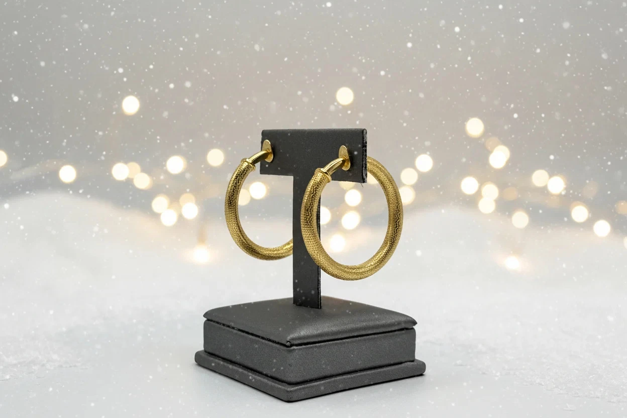Bellezza Bronze Textured Tubular ClipOn Hoop Earrings 1-1/2" - product detail image 1