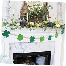 St. Patrick's Day Decorations, Wood Bead Shamrock Garland for St. Green