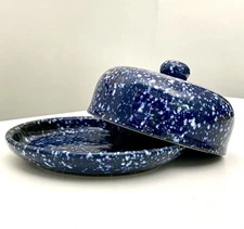 Japan Otagiri Handcrafted Ceramic Butter Dish Butter Keeper Blue Marbled Design