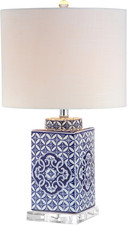 JONATHAN Y 23" Blue and White Chinoiserie Ceramic Table Lamp, Traditional Hand-P
