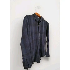 Hennessy Sport Men's Dress Shirt Long Sleeve Blue Plaid Large Button-up 