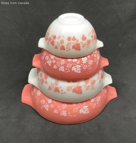Pyrex Pink Gooseberry Cinderella Mixing Bowl Set - #441, 442, 443, 444