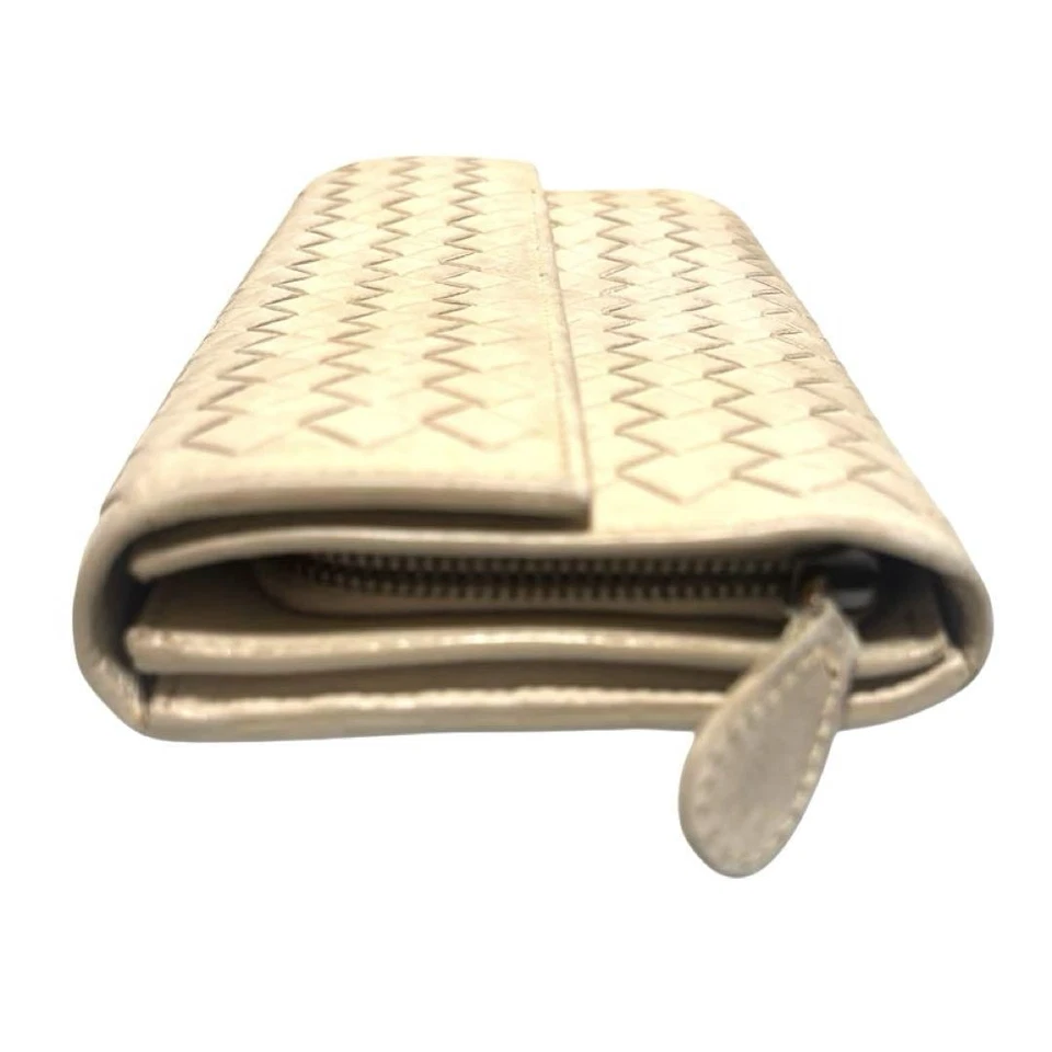 Auténtica Cartera Larga Bottega Veneta Marfil Intrecciato Cremallera Alrededor Foto 3 de 4