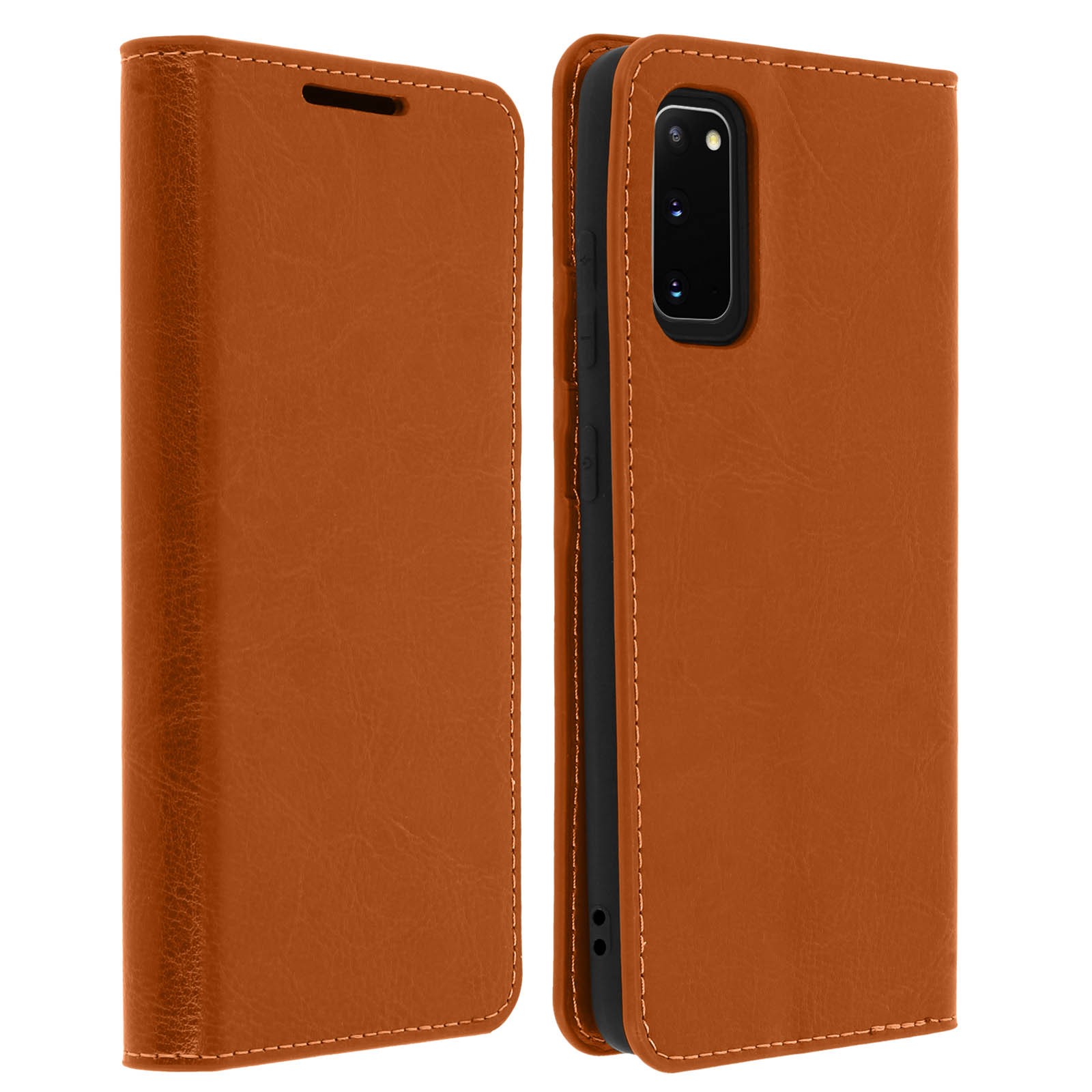 Étui Samsung S20 cuir camel : protégez l'écran et rangez vos cartes