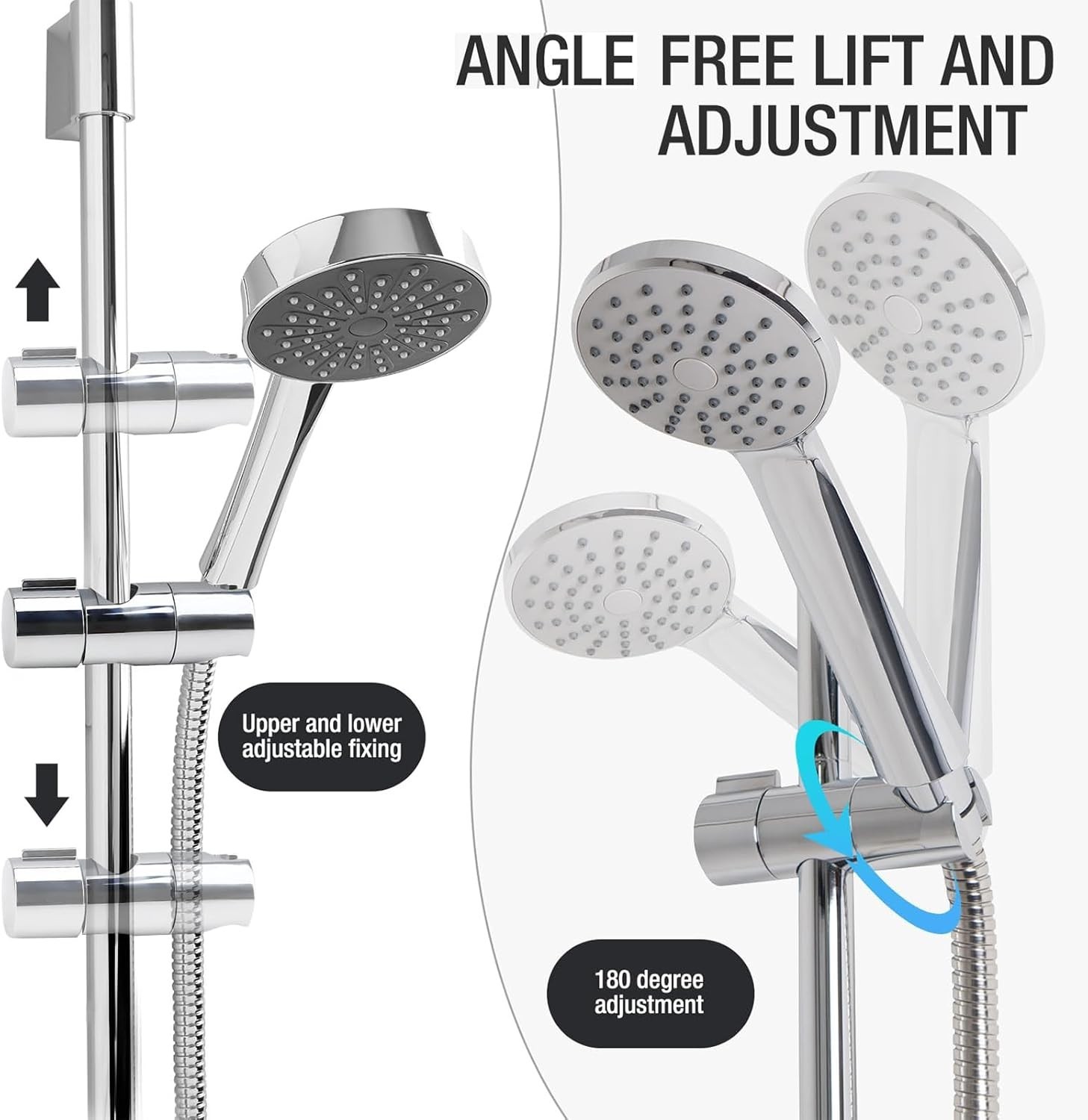 Adjustable Universal 18-25mm Chrome Shower Rail Head Slider Holder Bracket