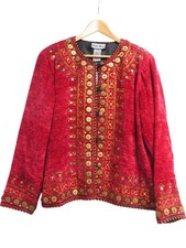 Indigo Moon - Embroidered Vintage Jacket - Red - Decorative Buttons - Size L