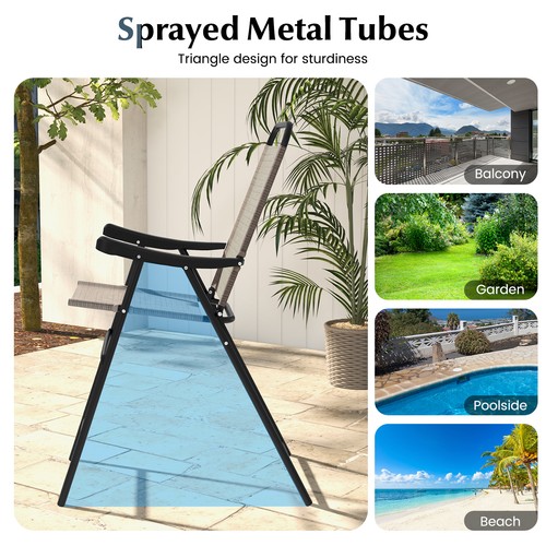 4 PCS Patio Bar Chair Folding Bar Height Metal Frame w/ Footrest Garden Blue - Picture 8 of 8