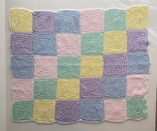 Crochet Granny Square Baby Blanket Pastel Crib Afghan Cottagecore 30x36