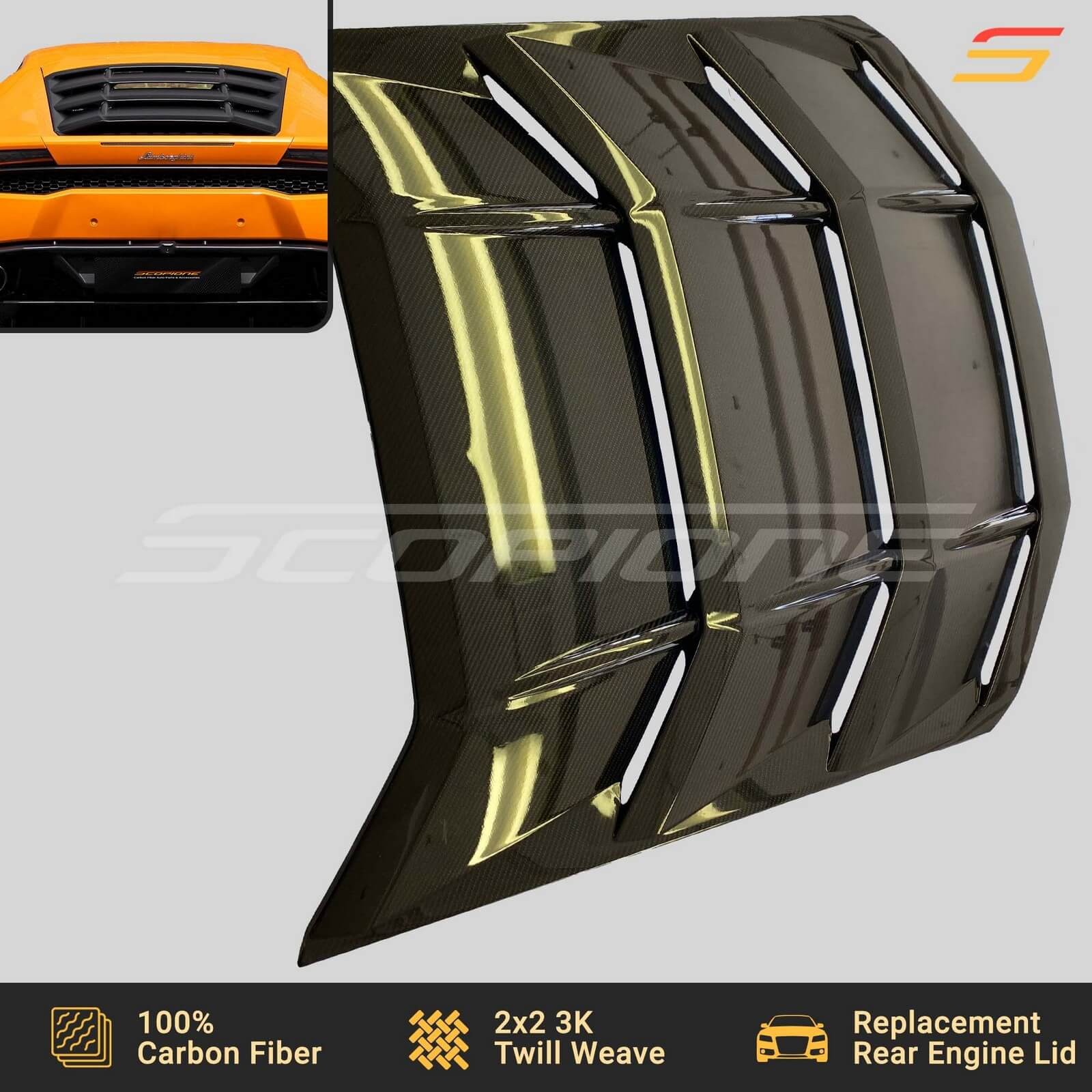 Scopione Carbon Rear Trunk Hood Bonnet Vents Engine Lid for Lamborghini Huracan