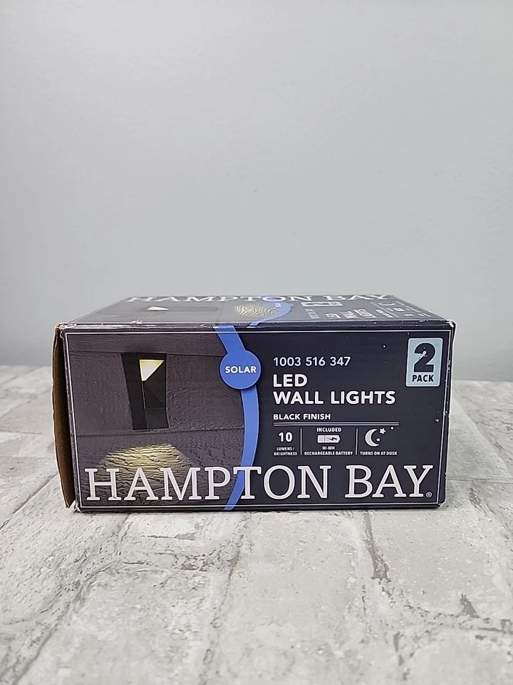Hampton Bay Negro Integrado LED Exterior Solar Linterna de Pared Aplique Luz Paquete de 2 Foto 3 de 4