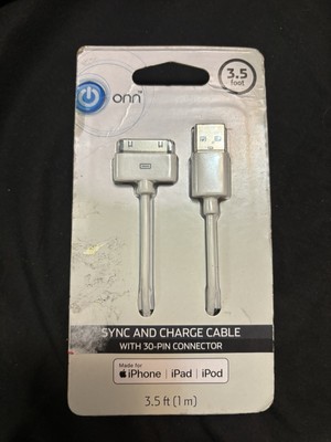 Onn. 3.5 ft. Sync and Charge Cable with 30-Pin Connector White NEW FREE SHIPPING