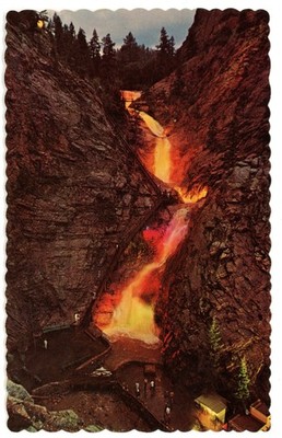 Vintage Seven Falls Colorado Springs Lighted Waterfall Postcard  Sanborn CO
