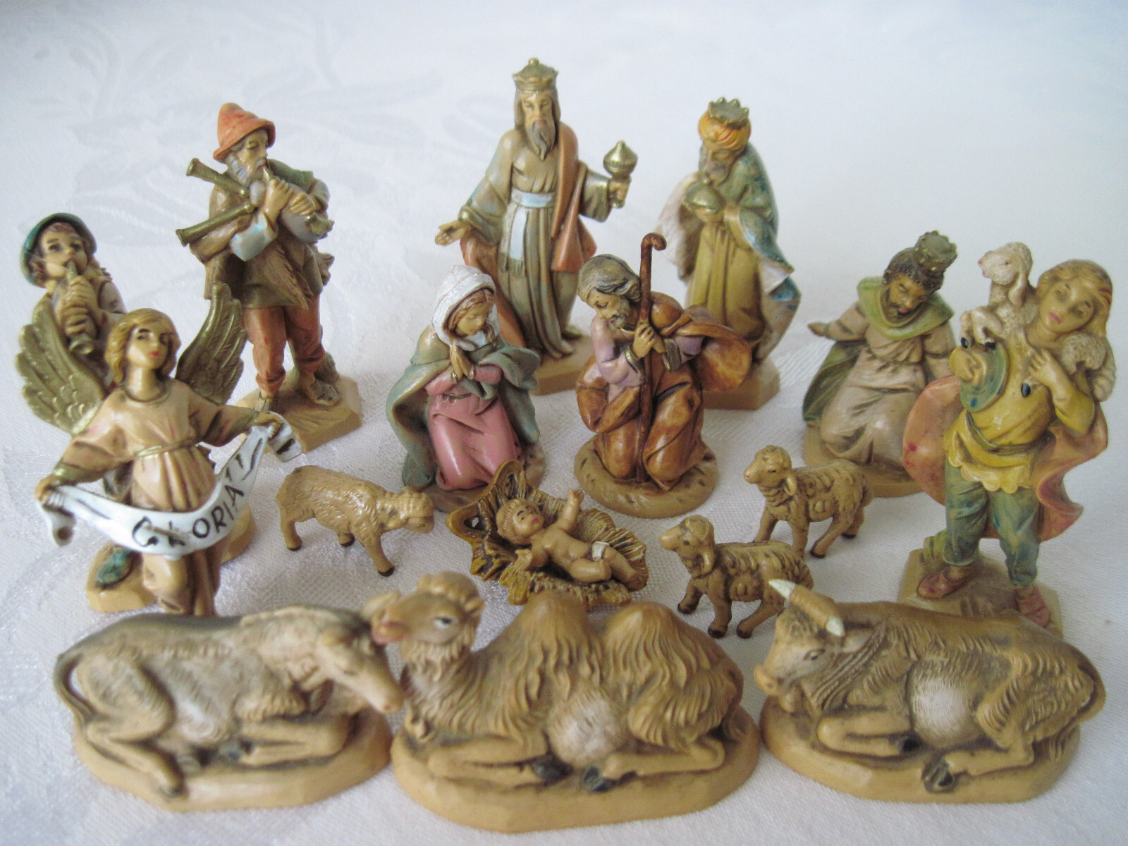 RARE VINTAGE FONTANINI NATIVITY PUTZ VILLAGE FIGURES 16 MINIATURE IN