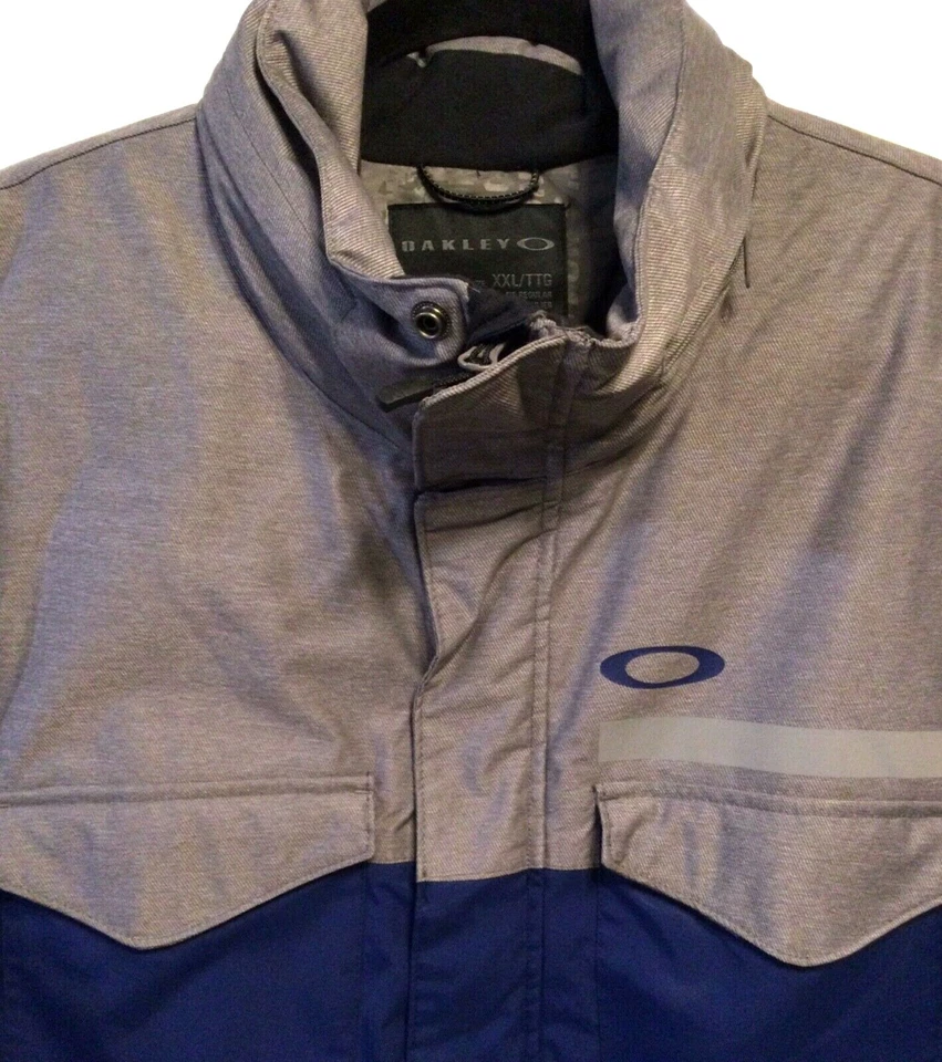 RARE OAKLEY 2XL THINSULATE SKI JACKET Blue & Carbon Grey Full Zip Hooded XXL  - Image 3 of 4