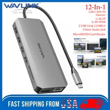 WAVLINK Laptop Docking Station USB C HDMI Hub 100WPD Triple Monitor 5Gbps USB3.0