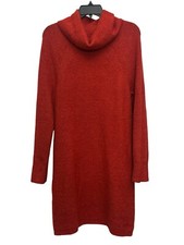 Loft Cowl Neck Sweater Dress Size Medium Orange Ribbed Knit Career Wear