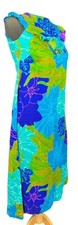 Penneys Womens Vintage Sea Green Floral Hawaiian Sleeveless Summer Dress Uk 12