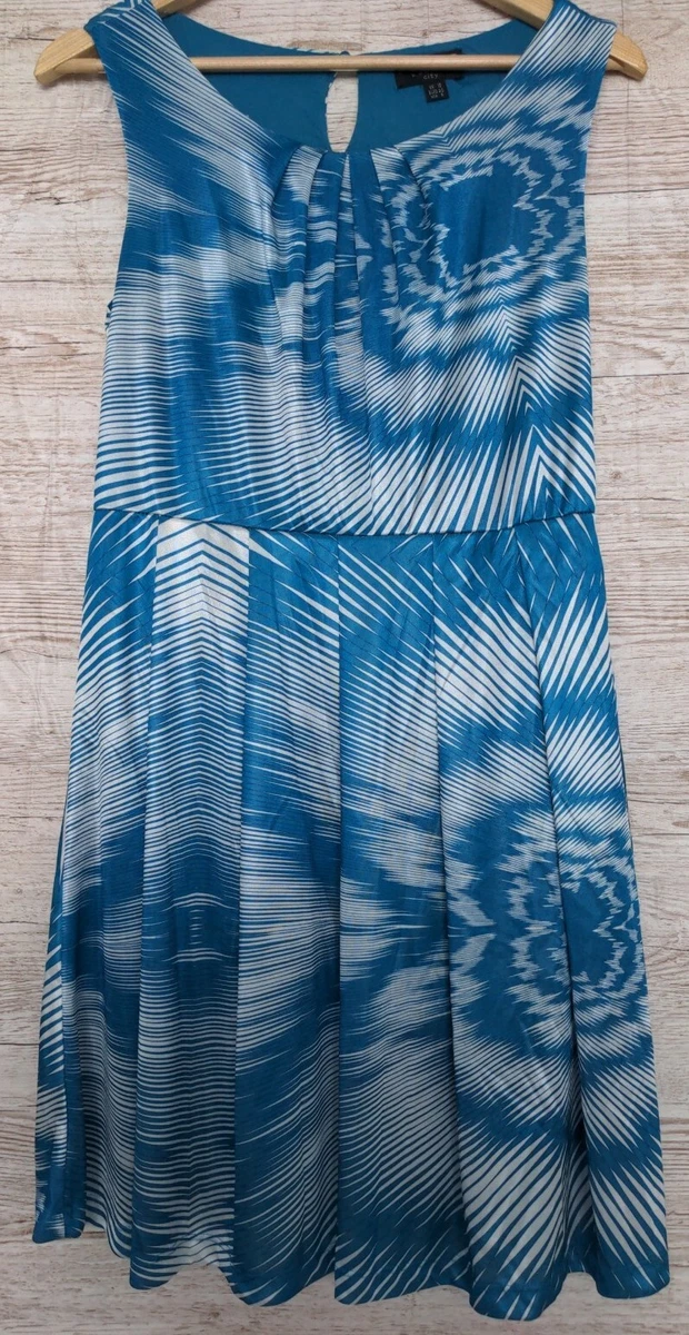 Fever London Blue And White Abstract Floral Dress Size 12 UK 40 EU 8 US