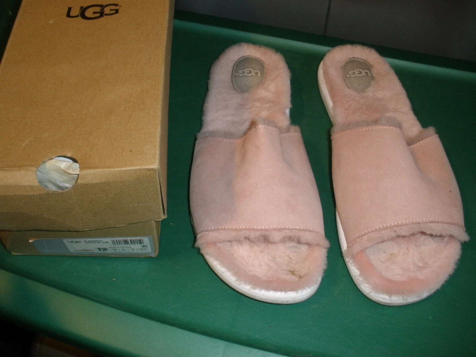 UGG W Breezy Sandali Peluche Pelliccia Slide Pantofole Rosa Taglia 12 in Scatola