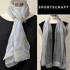 SPORTSCRAFT 100 Silk Chiffon Pale Blue, Yellow Floral Print Scarf 42cm x 156cm
