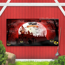 Halloween background with scary graveyard banner