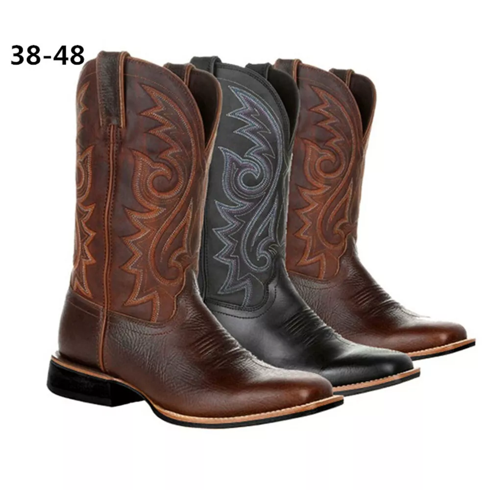 Men s Classic Durable Square Toe Embroidered Western Cowboy Boots