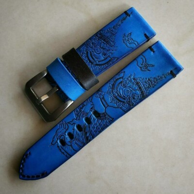 100% Handcrafted GARUDA Hand Drawn Blue Watch Strap FREE BUCKLE.