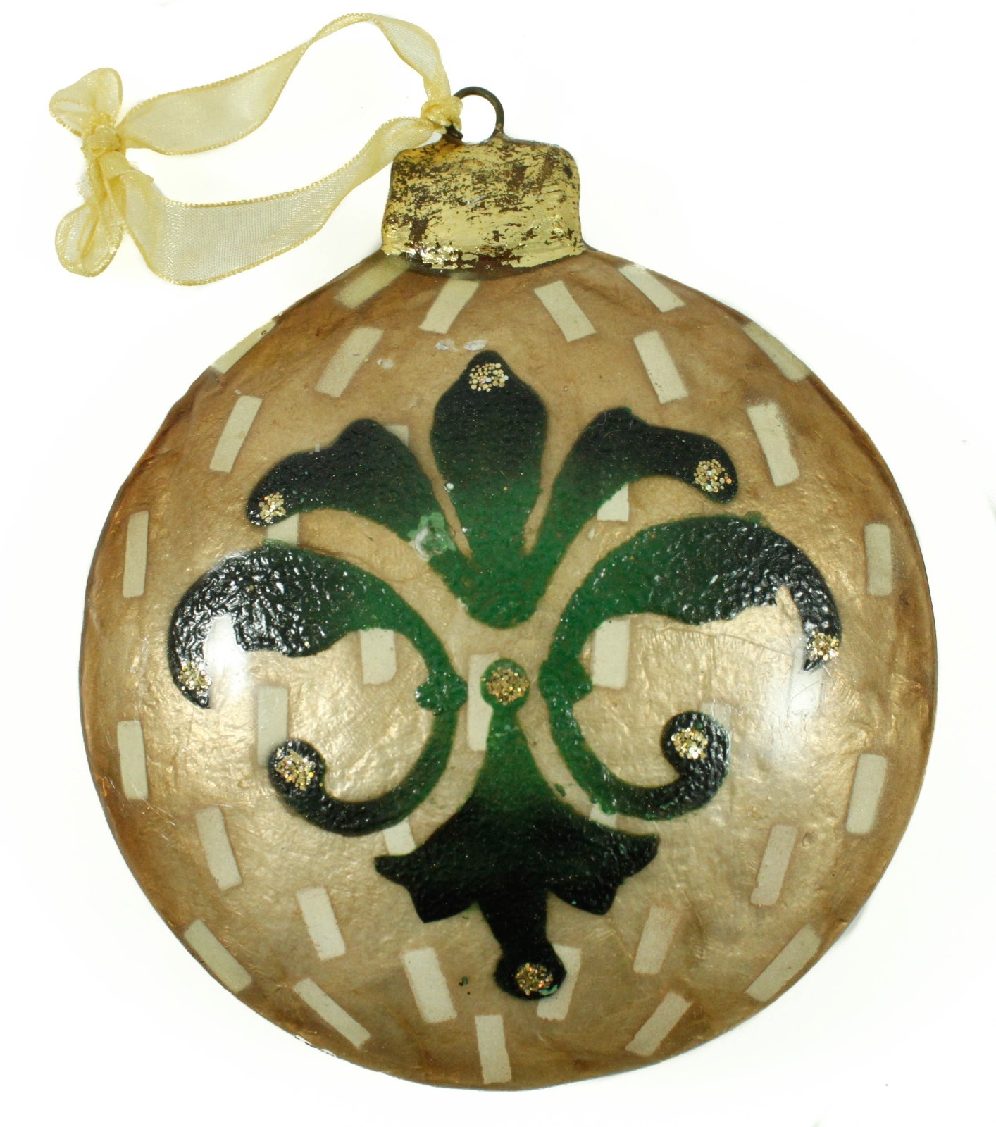 Large Green Gold Fleur de Lis Christmas Ornament Holiday Decoration
