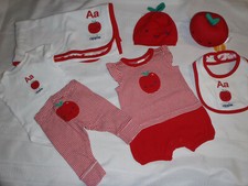 Gymboree 0-3 Month Apple ABC Rattle Blanket Bib Romper Bodysuit Pants NB Hat Set