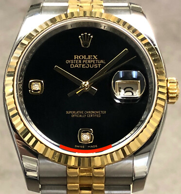 ROLEX DATEJUST 116233 18K YELLOW GOLD/STEEL ONYX DIAMOND DIAL W