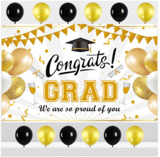 Congrats Grad Banner Proud of You Graduation Photo 5x3ft Backdrop Party Balloons