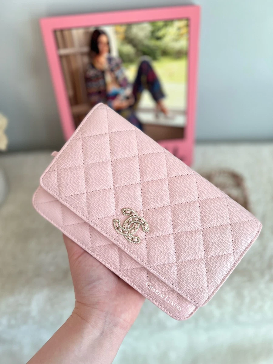 Chanel WOC (Wallet on Chain) in pink with crystal CC logo - Happy