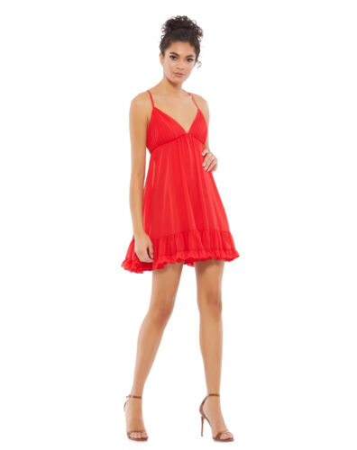 Ieena Mac Duggal Red V-Neck Spaghetti Strap A-Line Mini Dress Size 0 $238
