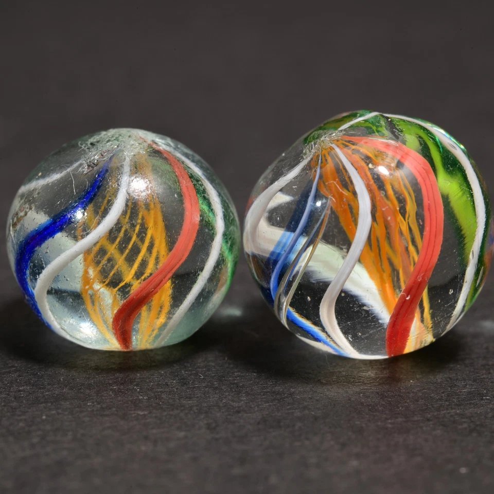 Same Cane Pair Peewee Latticino German Handmade Antique Marbles 1/2'' 12.5mm - Image 3 of 4