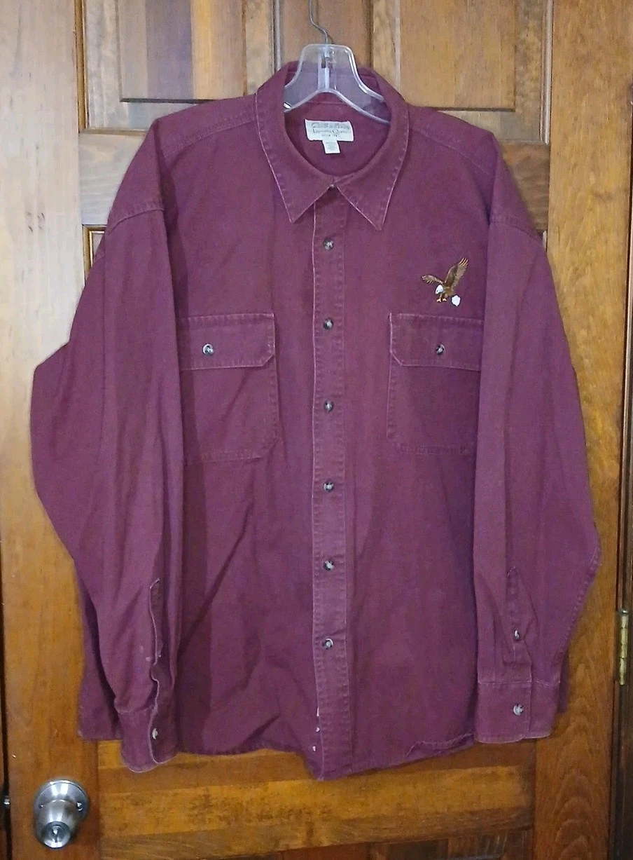 Cabela's Legendary Quality Men sz XL Burgundy Button Up Shirt Embroidered Eagle