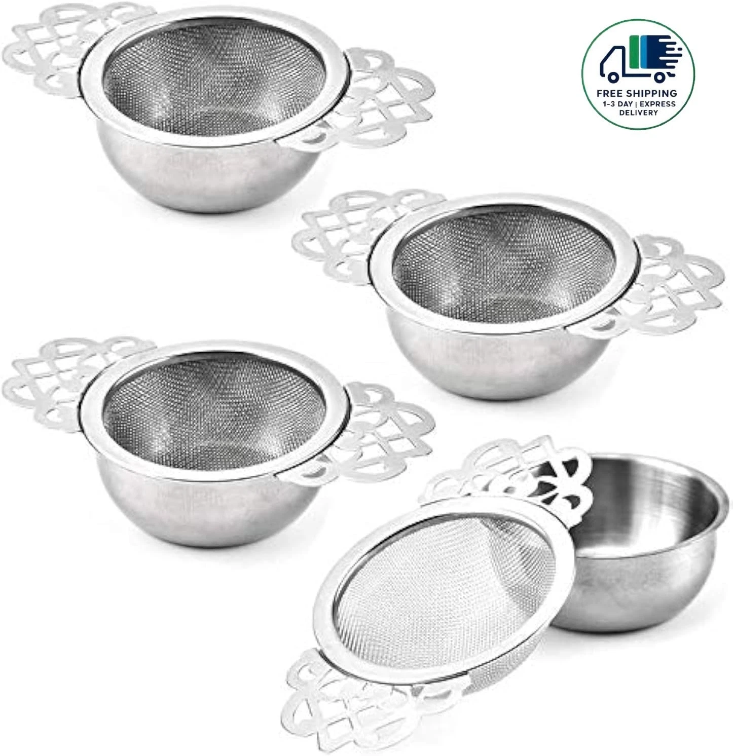 Juego de 4 coladores de té con cuencos antigoteo, coladores de té de hojas