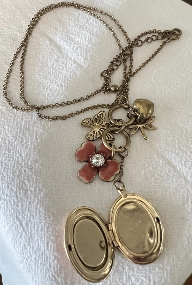 Collar con colgante de flor rosa esmalte dorado regalo niña Foto 2 de 4