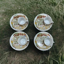 8 Pc 4 Snack Sets Vegetable Garden Plates & Cups 1976 Vintage Enesco Fine China