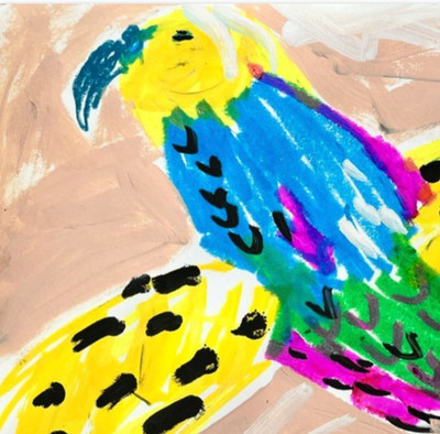 Original Papageien Gemälde Bunt Vogel Kunst Naiv Expressionist Tierkunst